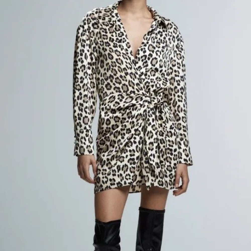 Zara Animal Leopard Print Wrap Mini Dress